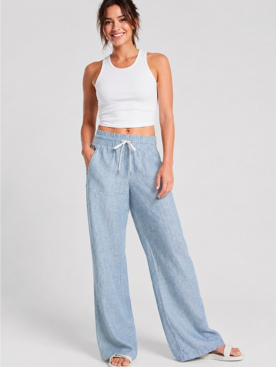 Athleta Pants - Athleta blue Cabo wide leg linen pull on pants size 8 coastal beach lagenlook